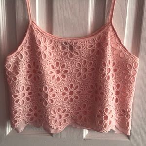 Pink eyelet scalloped crop top